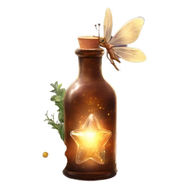 Brown magic fairy light sparkling old Antique bottle with poison and with herbal and flowers sticker