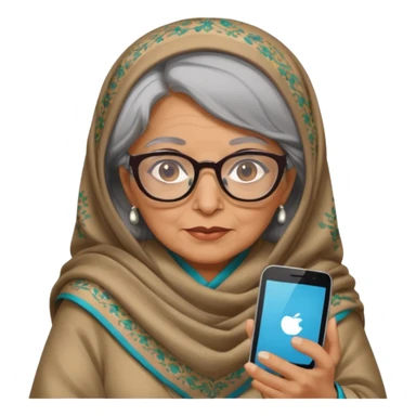 persian old woman Persian shawl with smartphone and glasses, half body sticker