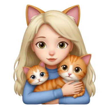 A cute girl hugging a cute cat sticker