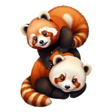 Red panda balancing on a giant panda's head sticker