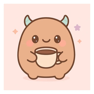 a coffee monster, cute and round, kawaii style sticker