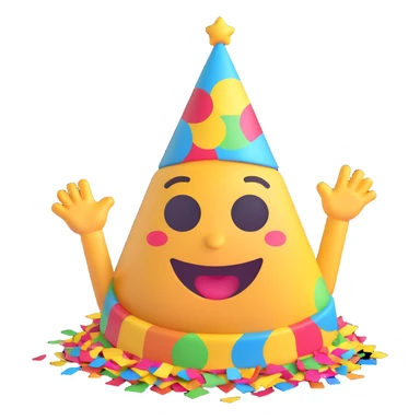 emoji celebrating with party hat, confetti, happy, 3d fluent style sticker