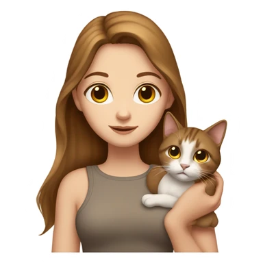 White girl with brown hair and a light brown cat  sticker