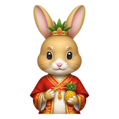 rabbit, wearing chinese ancient custome, with pine apple sticker