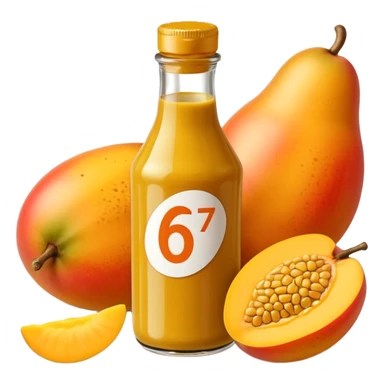 Bottle of mustard that says 67 with mangoes next to it sticker
