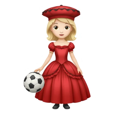 a child in a theatrical hat with a soccer ball in his hands and in a ball gown sticker