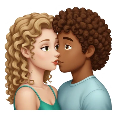 White girl kissing a brown boy with curly hair  sticker