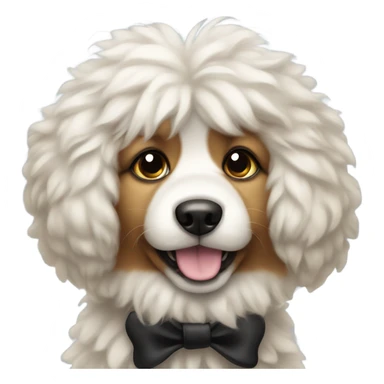Fluffy Dog wearing a black bow sticker