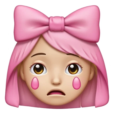 crying emoji face with a pink bow like the one in the pink bow emoji sticker