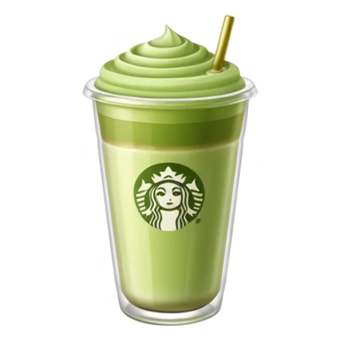 A clear glass with matcha latte. The glass should be a takeaway one, similar to Starbucks', but clear and without the logo. I'd like the latte to blend with the matcha. sticker