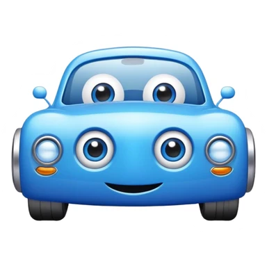 A blue toy car with big adorable eyes and a cheerful expression sticker
