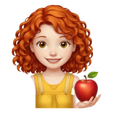 girl with shoulder length curly apple red hair with brown eyes and pale skin smiling sticker