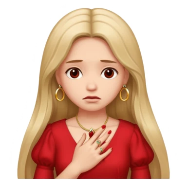 Beige girl with long hair red dress sad face with a ring   sticker