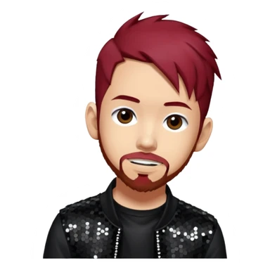 Mike Shinoda from Linkin Park with dark red hair, black sequin outfit sticker
