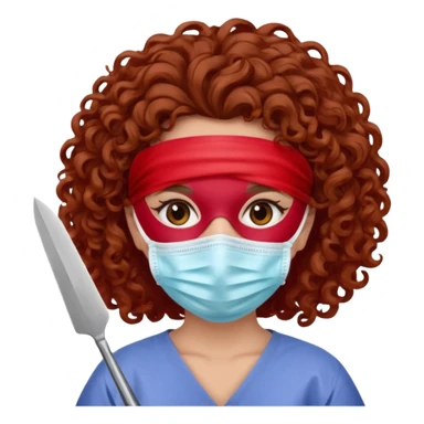 Lilith symbol seductress evil surgeon. Hair curly, and brown. Long curly brown hair. Red surgical mask and hair covering. She works for cartel and kills  with a scalpel. sticker