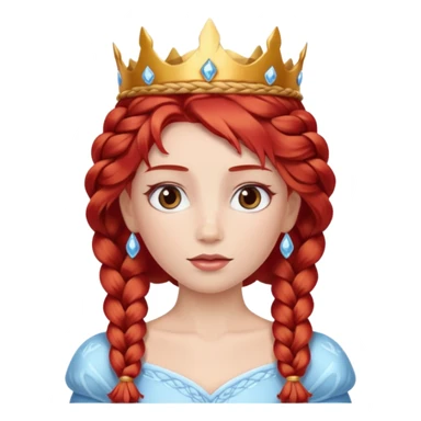 braided hair ice princess with red gold crown, red hair sticker