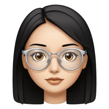 Cabelo preto liso olhos castanho cor da pele prata óculos mulher sticker