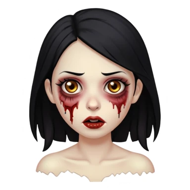 Make an emoji of a zombie woman with black hair, almond-shaped brown eyes and a labret piercing on her left lip. sticker
