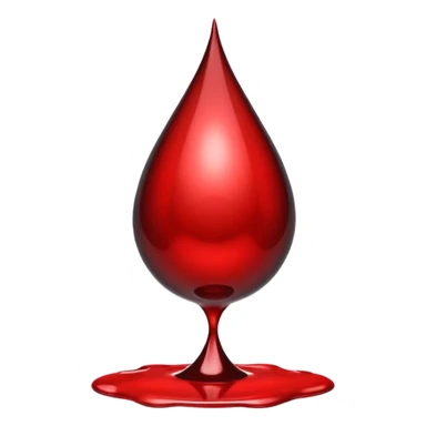 single blood drop emoji sculpted from dark liquid metal, glossy surface, dramatic reflections, futuristic minimal 3D style, isolated on white sticker