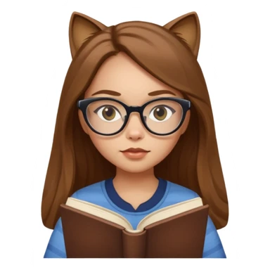 ACB clean beautiful girl long brown hair, wear glasses cat eye, reading a book sticker