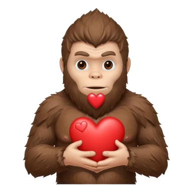 cute bigfoot man, holding a heart sticker