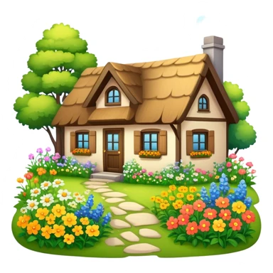 cozy cottage with wild flowers in yard sticker