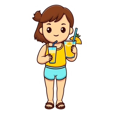 Very tan skinned girl with brown hair wearing a summer outfit sipping a piña colada sticker