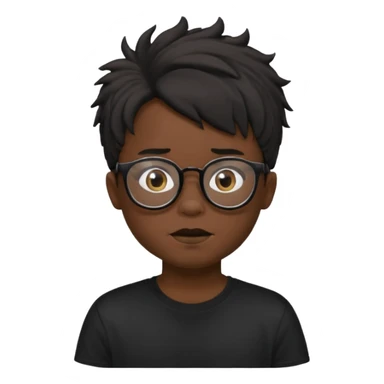  boy with freeform hair black t-shirt put a glasses black people put a creepy face sticker