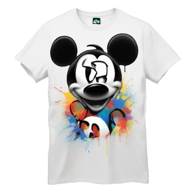 white t-shirt with graffiti style Mickey head sticker