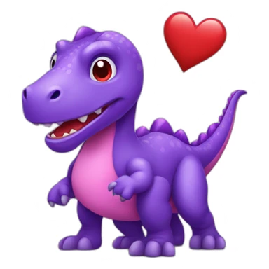 purple dinosaur with a red heart sticker