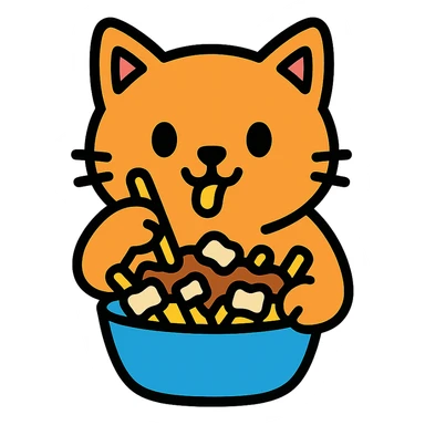 cat eating poutine icon sticker