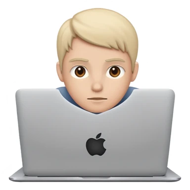 small figure sitting in front of a laptop sticker