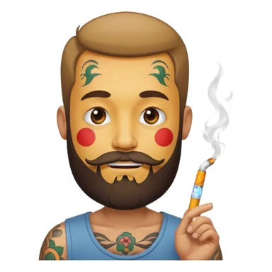 smiley face with a beard, looking suspicious, smoking a cigarette sticker