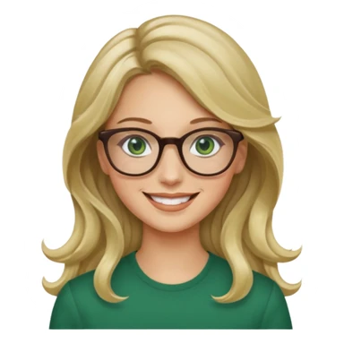 long wavy darker blonde hair woman with green eyes and glasses smiling sticker