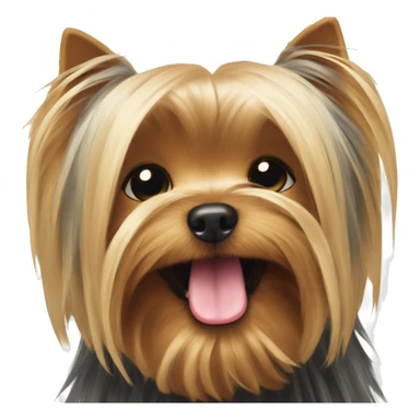 Yorkshire Terrier, very long hair covering his eyes, smiling, tongue out, blinking  sticker