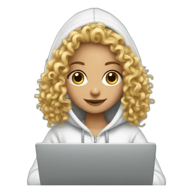 a white tenage curly girl wearing a hoodie working on a laptop sticker