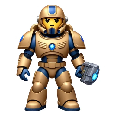 Clash of Clans aesthetic: Cinematic Playful Space Marine Hero Emoji, rendered in a 3D vector-style similar to standard emojis with minimal shading and bold, simplified shapes. A compact, heroic isometric figure clad in futuristic power armor with signature energy accents, softly glowing with a cosmic battle charm. Simplified yet unmistakably iconic, highly detailed and consistent, glowing with a soft radiant shine and high gloss. Stylized with a touch of interstellar valor and a soft glowing outline, capturing the essence of an elite space warrior with a friendly, playful manner! sticker