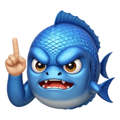 blue fish holding up a middlefinger towards the camera sticker