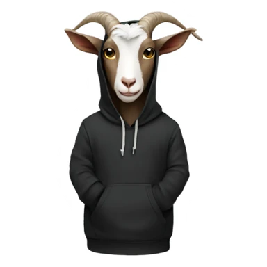 Goat wearing a black hoodie with horns sticker