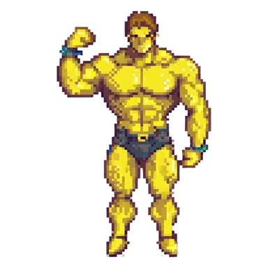 Yellow biceps, pixel art style, match the reference image. sticker