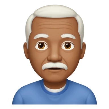 An elderly man emoji with medium-dark skin tone, short neatly trimmed white hair around the sides and back of his head, a bald top, and well-groomed facial hair — a small white mustache paired with a short rounded white goatee that frames his mouth. sticker