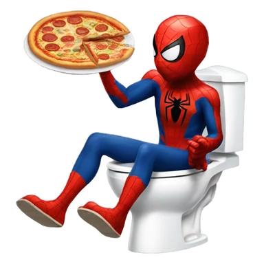 spiderman sitting on toilet eating pizza sticker