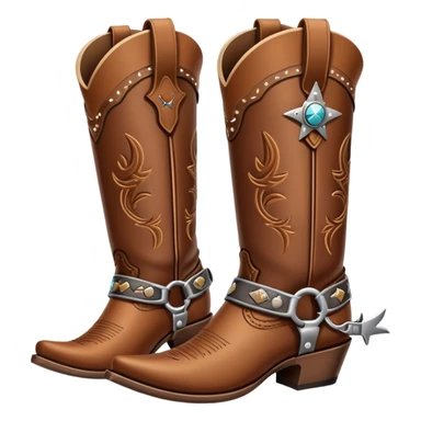 traditional brown leather cowboy boots with decorative stitching and spurs sticker
