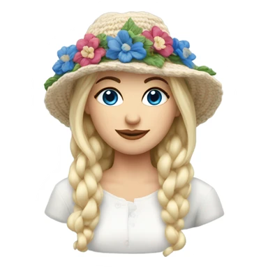 beautiful finnish blonde woman with blue eyes knitting floral hat sticker