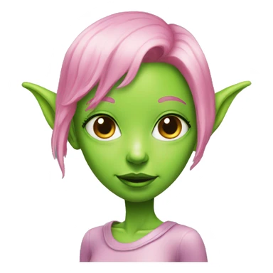 green alien girl with elf ears and pink hair sticker