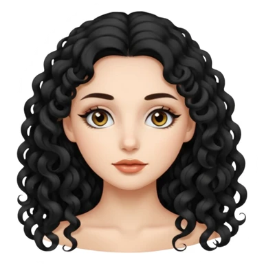 persona mujer con piel clara y rizos suaves color negro y largos  y sin volumen y con delineador en los ojos sticker