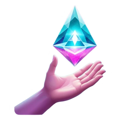 White pov hand emerging from stardust, holding a prism portal revealing floating products in a galaxy nebula, prism glows with cosmic magenta (#FF00FF) and celestial teal (#00CED1), starry depth-of-field, mystical luxury vibe sticker