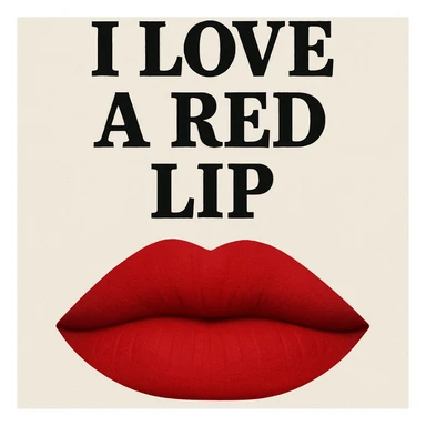 Replace the text with 'I love A Red Lip' while keeping the bold matte red lips and closed mouth style. Preserve the original font and layout. sticker