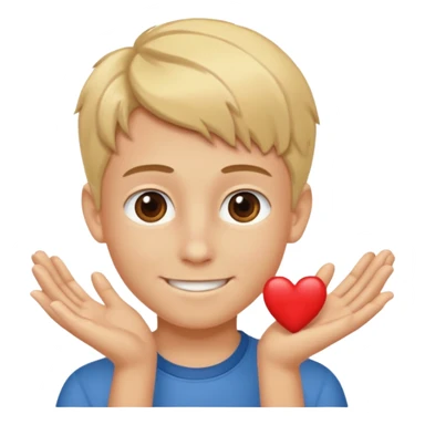 Un garçon blond aux yeux marrons de 13 ans qui tient avec ses mains un L avec des cœurs autour de son visage sticker