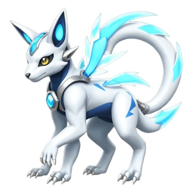 Futuristic highly advanced technological cyborg-Genet-Absol-Zeraora-Primagen-fusion-creature  sticker